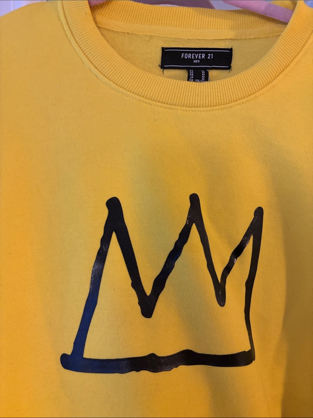 Forever 21 Yellow Crewneck Basquiat Sweatshirt with Black Crown Graphic - Picture 3 of 5
